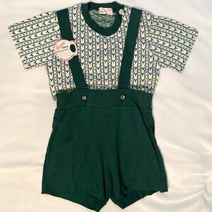 Vintage Iwanta Vat Dyed Yarns Knit Overall Romper Outfit Boys Kids 3T Dark Green